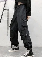 houzhou black gothic cargo pants women harajuku hippie techwear baggy trousers loose female mall goth streetwear vintage korean