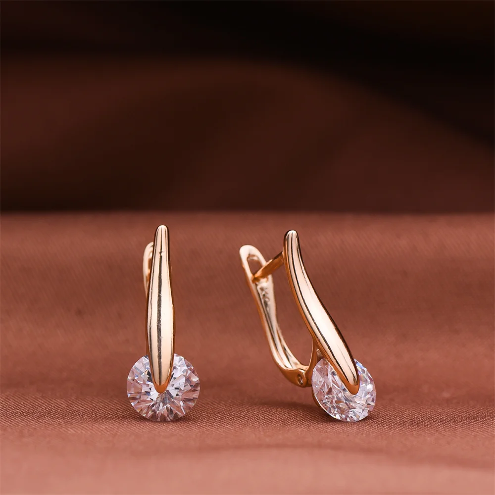 

Dckazz New Natural Zircon Earring Fashion Parsimonious Shiny Crystal Jewelry 585 Rose Gold Color Drop Earrings for Woman Wedding