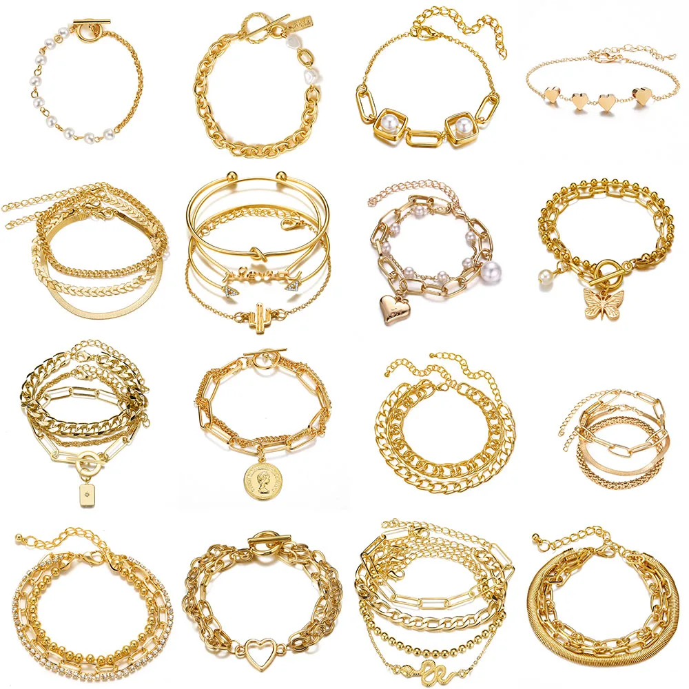 

Fashion Link Bracelets Bangles For Women Snake Chain Bracelets Set Punk Vintage Jewelry
