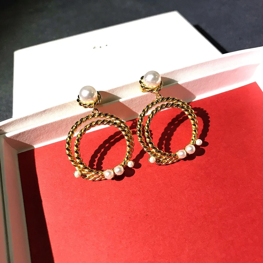 

European and American popular double circle pearl earrings