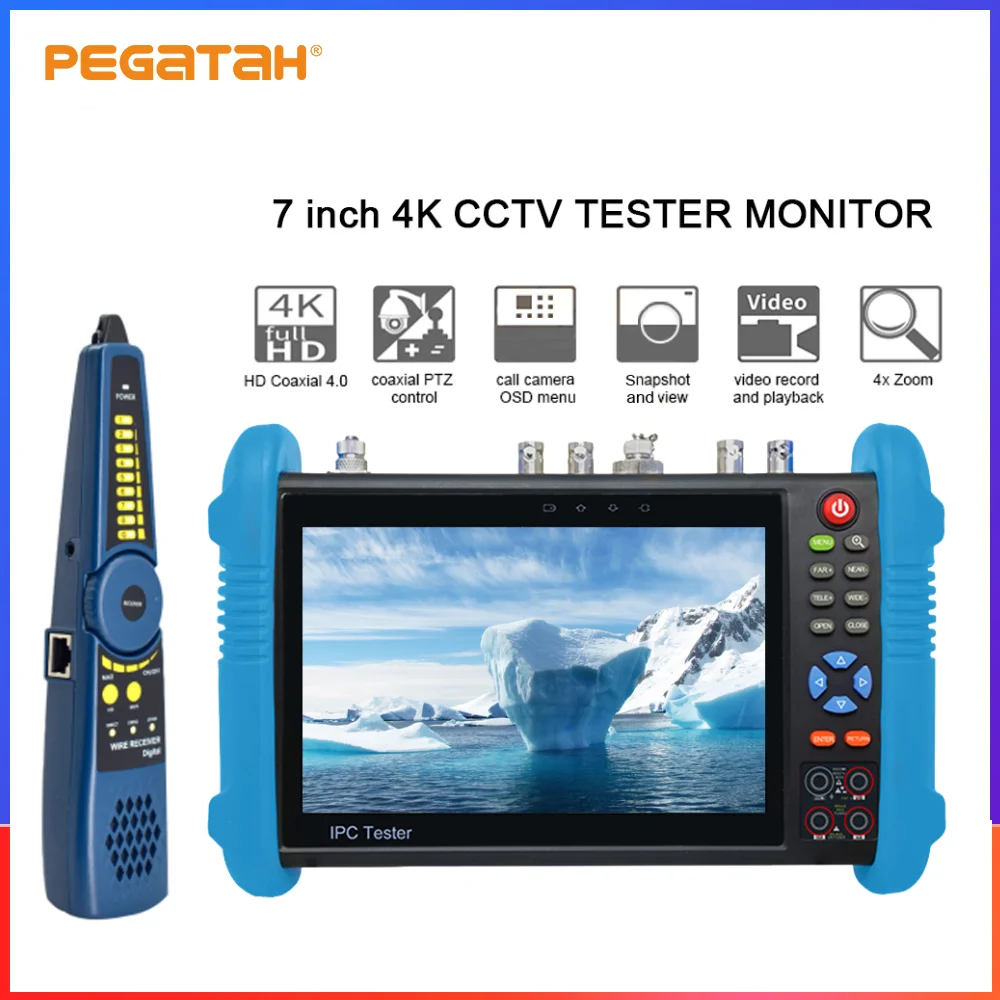 

PEGTAH 7inch 4K IPC Tester with HDMI Input CCTV Tester Support 8MP AHD/CVI/TVI CCTV Camera Input Cable tracer TDR OPM Optional