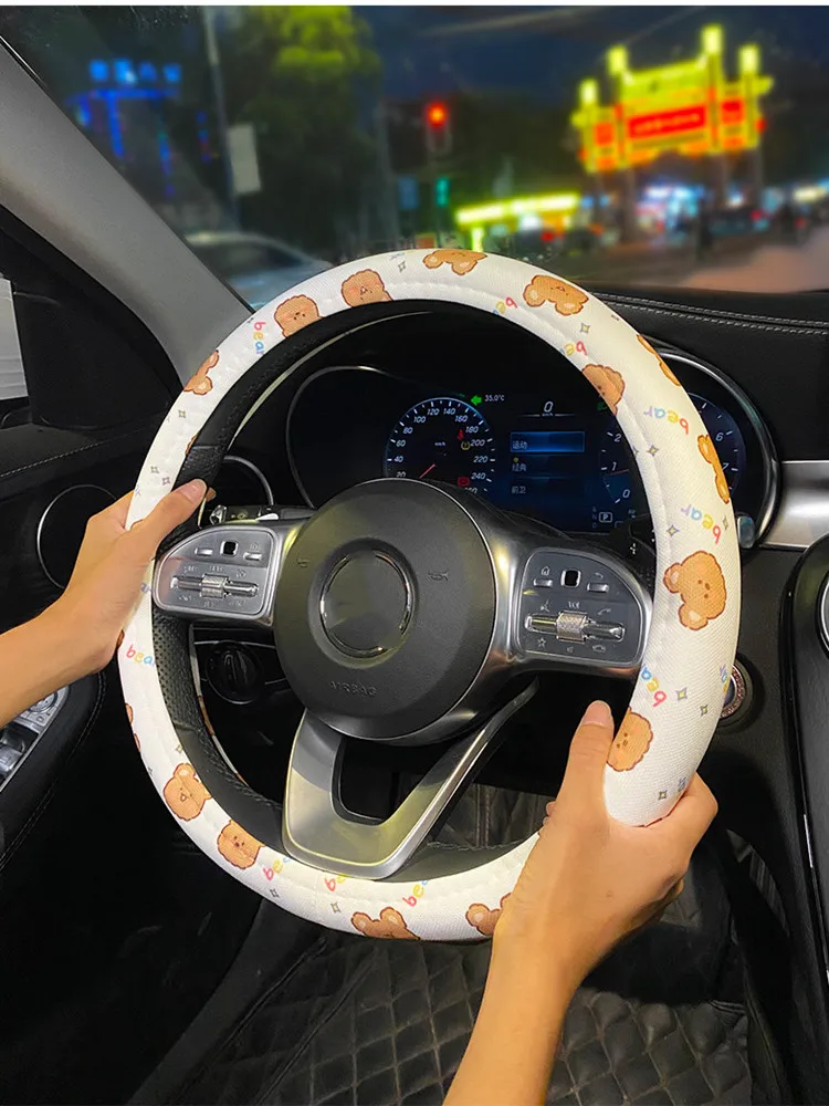 

Cute Bear Cartoon Steering Wheel Cover 38cm Universal Nonslip Car Style Car Steering Wheel Handle Gloves Car Interior Decoration