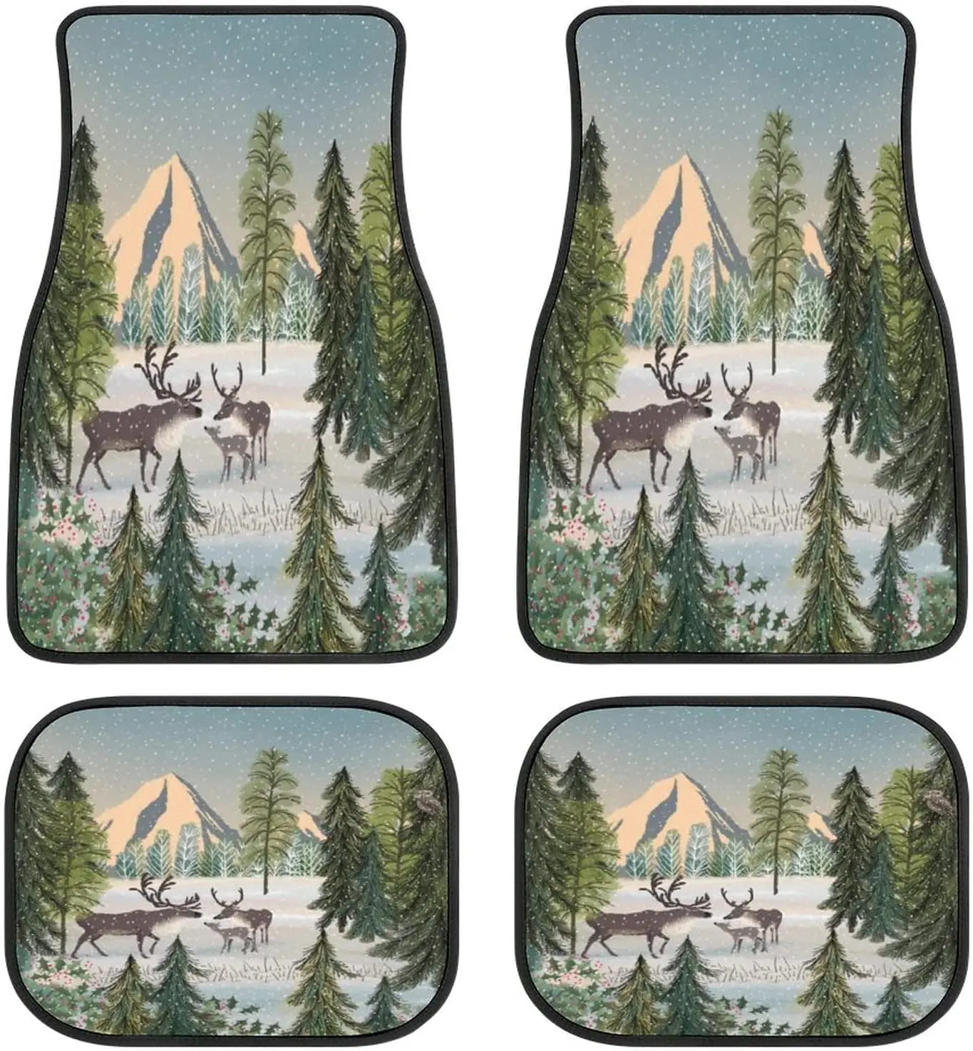 

Winter Jane Newland Deer Animal Art Car Mats Front&Rear 4-Piece Full Set Carpet Car SUV Truck Floor Mats with Non Slip Back