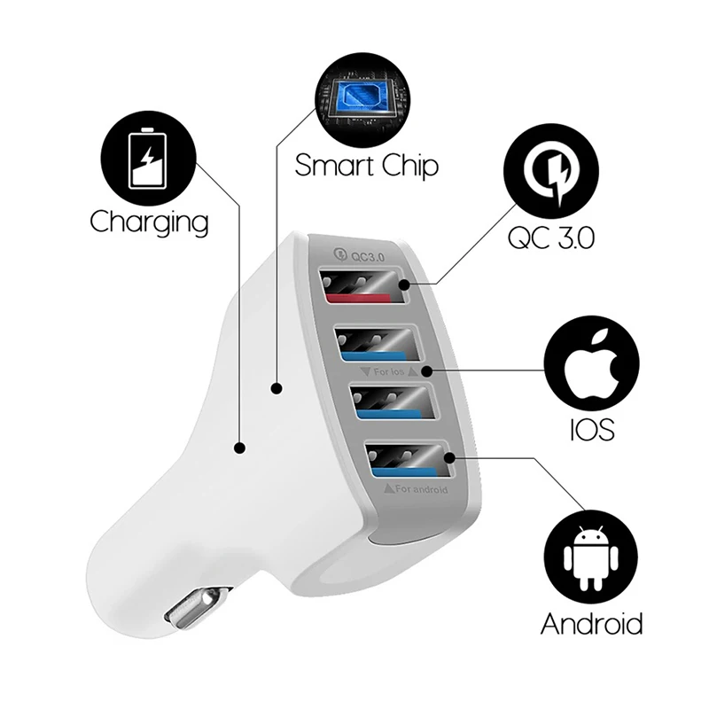 

1 шт., автомобильное зарядное устройство с 4 USB-портами