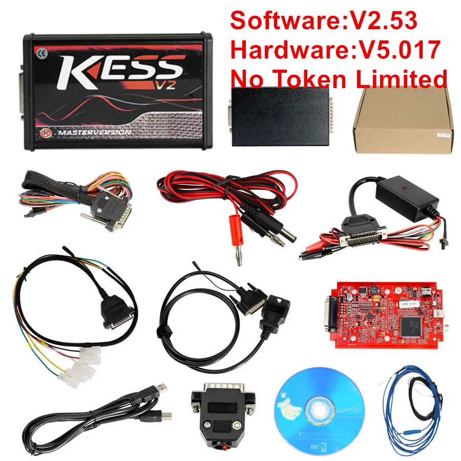 Программатор Kess V2 V5 017, красная печатная плата, онлайн, европейская версия, поддержка 140 протокола, без Токена, ограниченный инструмент Ktag ECU