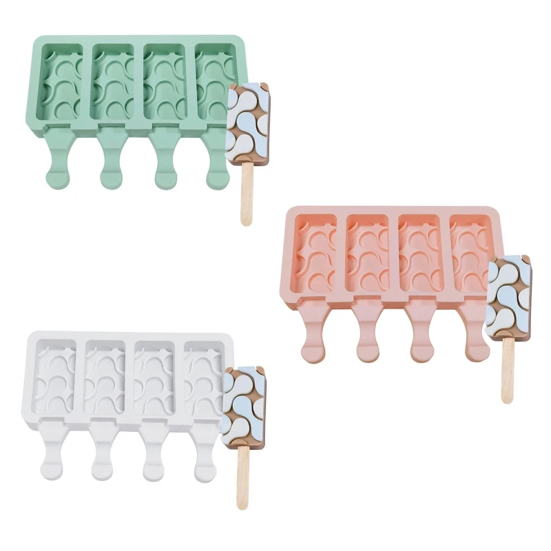 

4 Cell Popsicles Mold Non-stick Silicone Ice Cream Molds Homemade DIY Dessert Juice Ice-Pop Mould for Kids