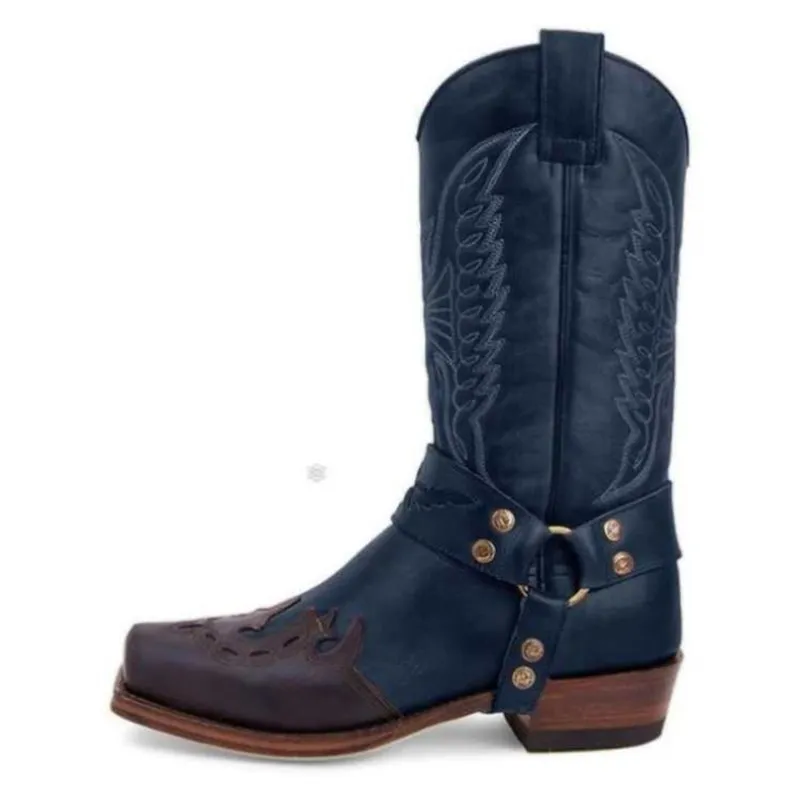 

New Women's Martin Boots Fashion Embroidered Belt Buckle Tall Leather Boots Simple Side Zipper Vulcanized Shoes Bota De Inverno