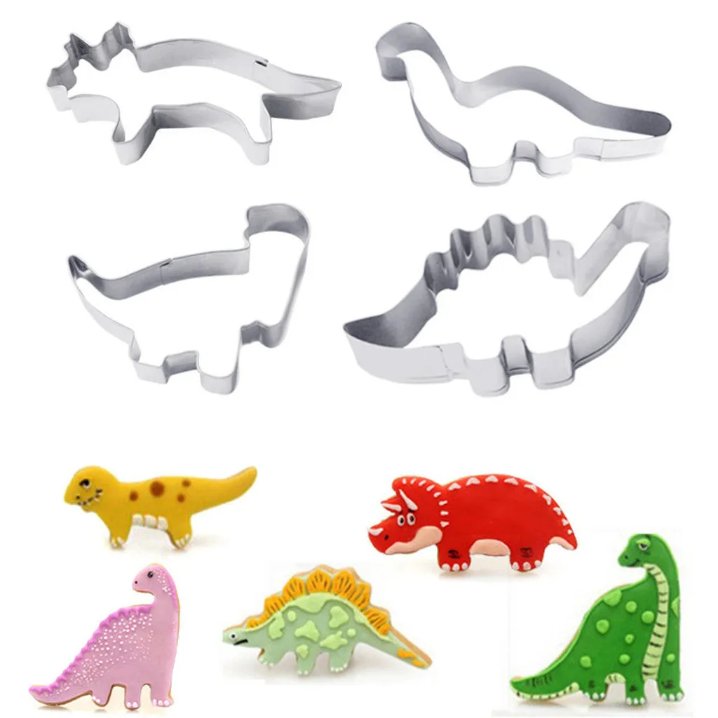 

4Pc Stainless Steel Dinosaur Cutter Decorating Mould Cake Frame Cookies Mold Baking Cake Accessories pasteleria y reposteria
