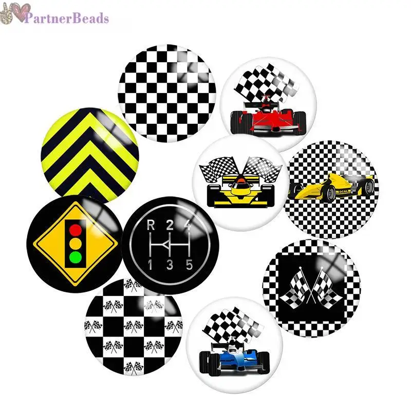 

Racing car Round Photo Glass Cabochon Demo Flat Back Making Findings 20mm Snap Button N3401