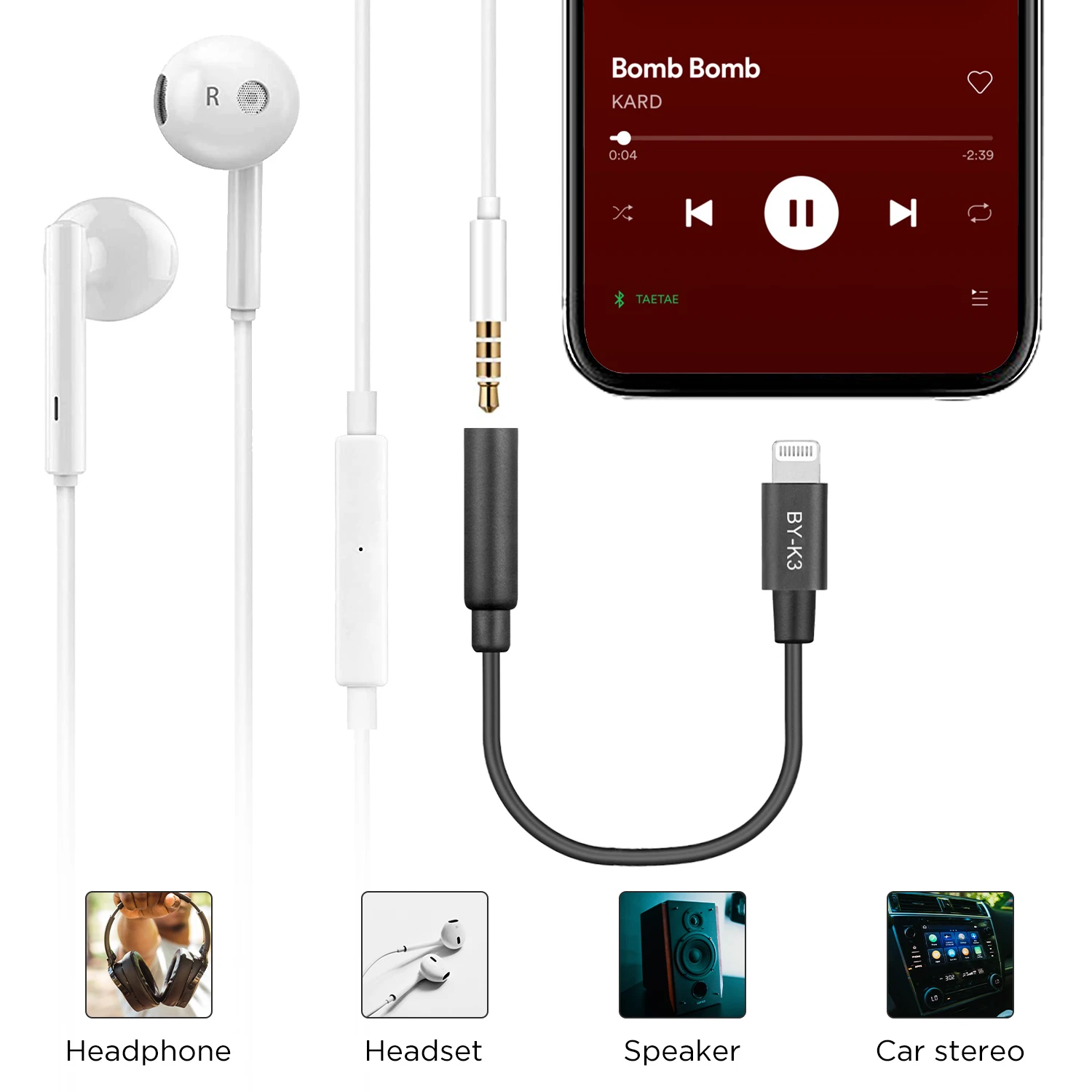 BOYA BY-K3 3.5mm TRRS(Female) to Lightning(Male) MFi Certified Audio iPhone Mic Adapter for iPhone iPad iOS Devices Earphone