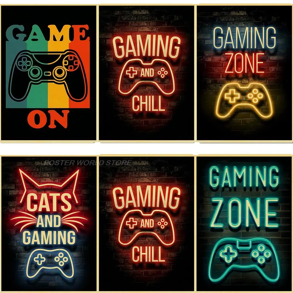 Eat Sleep Game Poster Prints Wall Art Gamer Painting Repeat Gaming Picture for Kids Boys Home Room Decorative Playroom