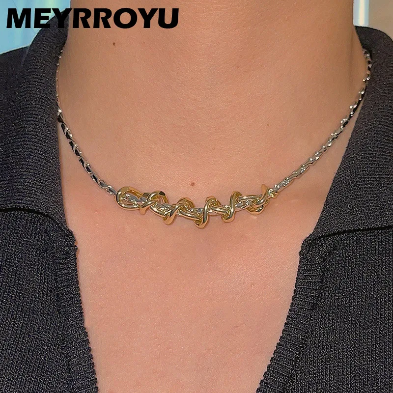 

MEYRROYU Metal Twist Clavicle Chain Choker Necklace For Women Girl Cool New Korean Fashion Jewelry Ladies Gift Party collier