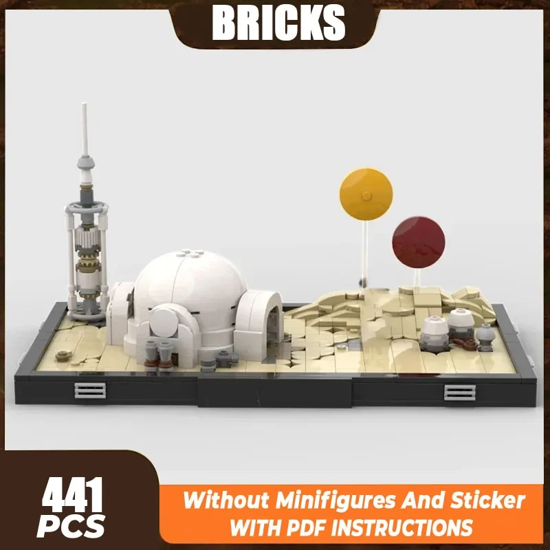 Фото Звездная модель фильма Moc, строительные кирпичи, бинарный закат, диорама в пустыне, технология, модульные блоки, подарок, рождественские игрушки, наборы «сделай сам», сборка №1