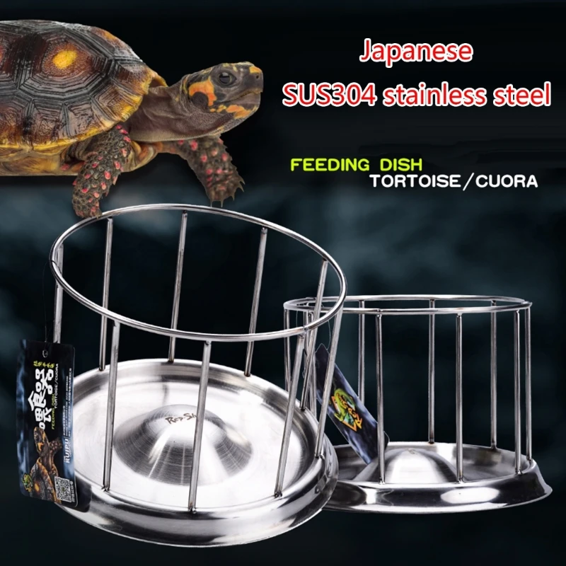 

Tortoises Feeder Dish Stainless Steel Dispenser Reptiles Bowl Easy to Clean