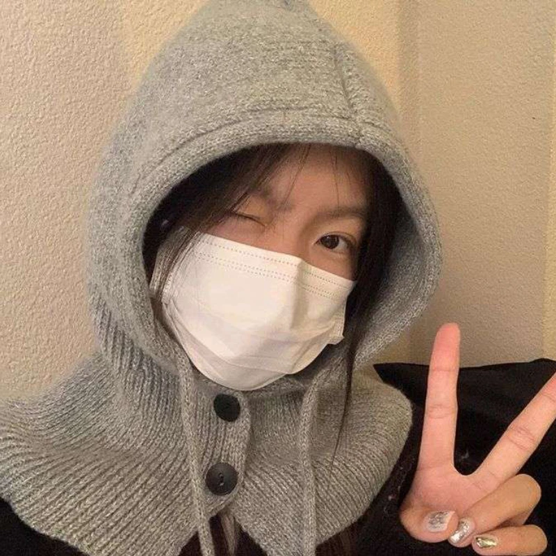 

Зимняя Балаклава, шапки для женщин и мужчин, уличная теплая шапка унисекс на шнурке, вязаные шапки с капюшоном, цельные шапки-бини с воротником, шапки