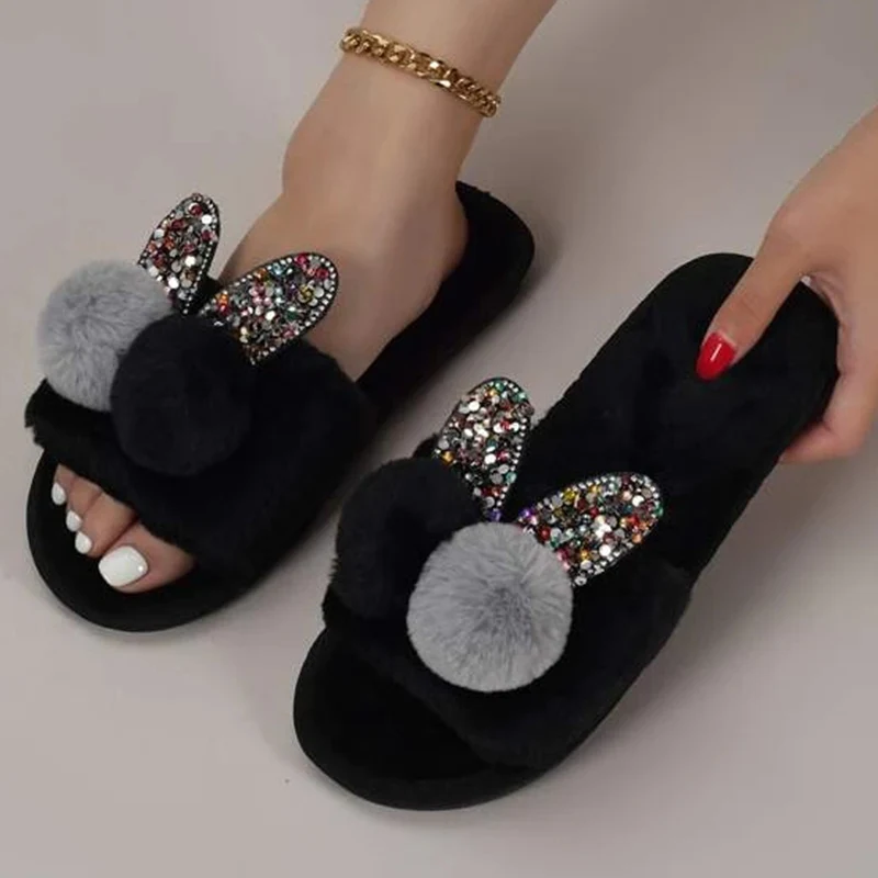 

Женские домашние тапочки с мультяшным принтом, Нескользящие, с открытым носком, для дома и зимы, 2022