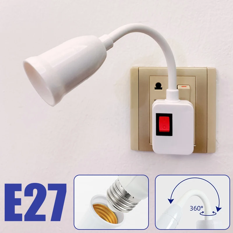 

E27 Lamp Base EU US Plug Bulb Holder Flexible Bend Mobile Test Light Socket Light Adapter With Switch