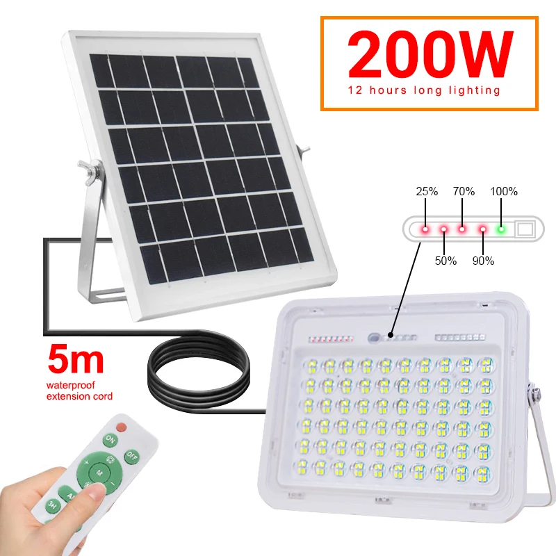 200W Super Bright outdoor solar spotlights 10000mAh battery with Aluminum solar panel Waterproof Solar Street Flood Wall Light