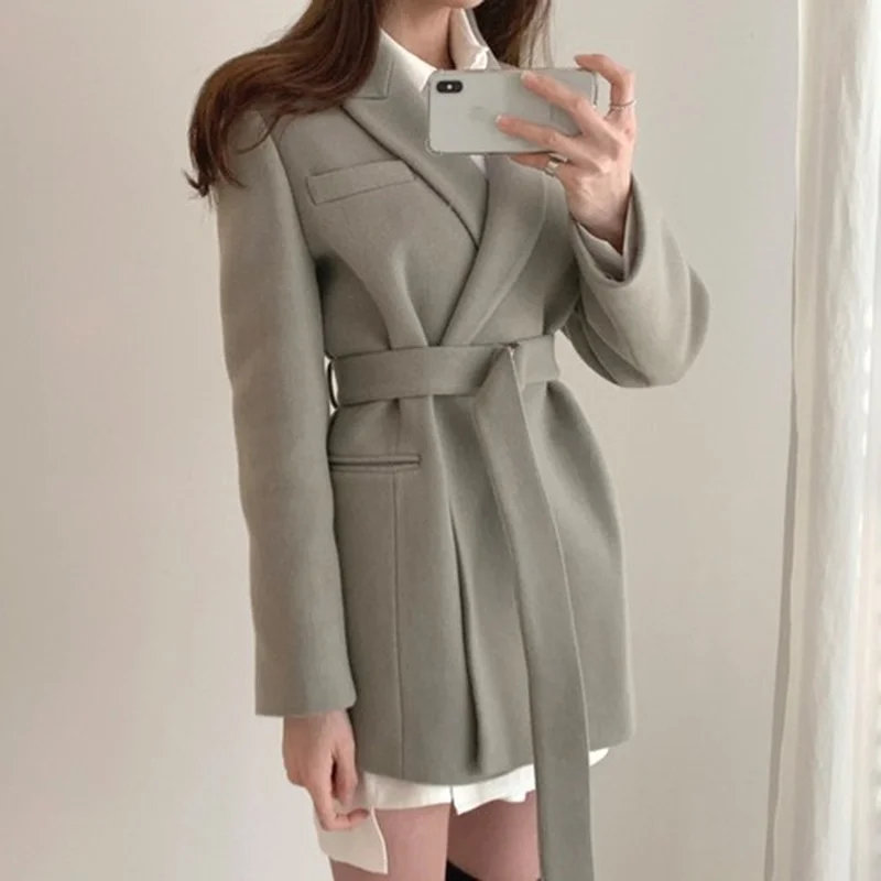 

2021 Autumn and Winter Woolen Coat Style Retro Elegant Lace Lapel Korean Version of Chic Fashion OL Commuter Woolen Coat Women