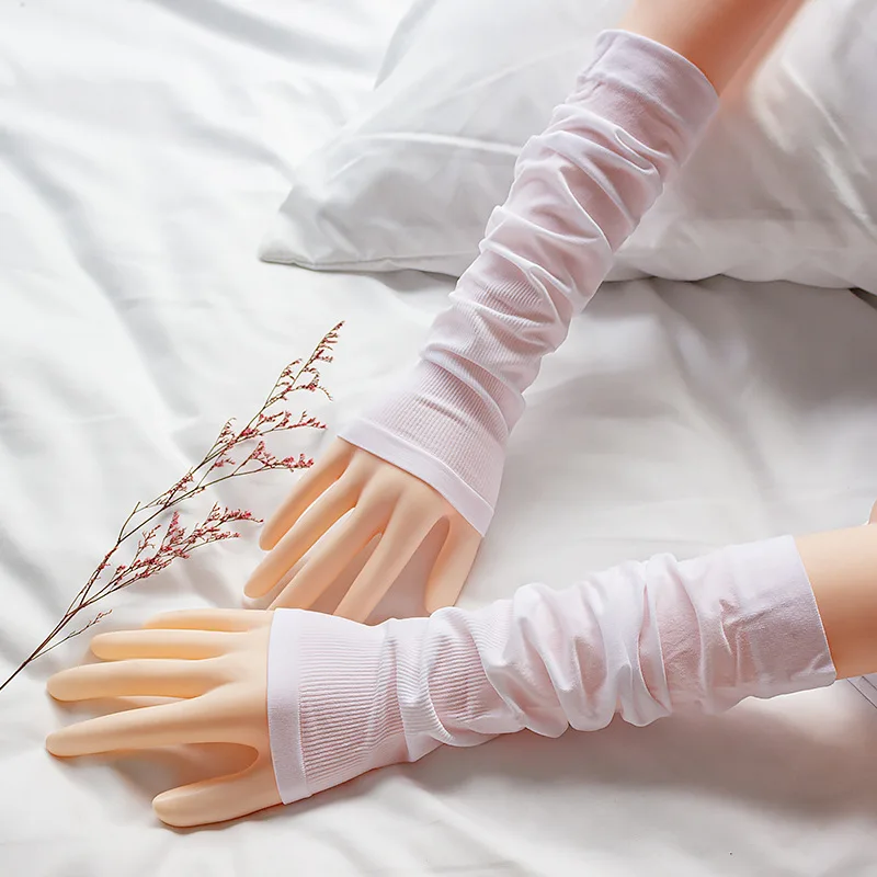 

New Female Middle Long Arm Cover Fashion Solid Color Ice Silk Wrist Guard Summer Thin SectionSun Protection Arm Fake Sleeve