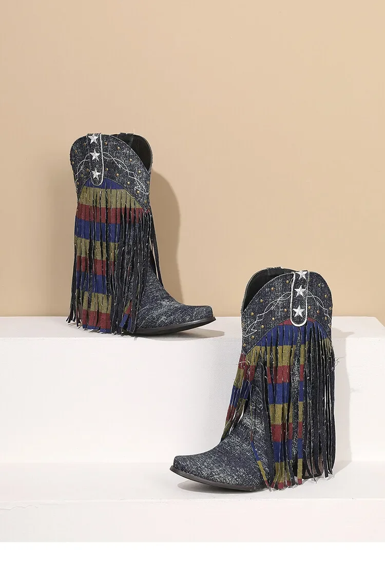 Дропшиппинг ковбойские сапоги в стиле вестерн с металлическими заклепками ретро