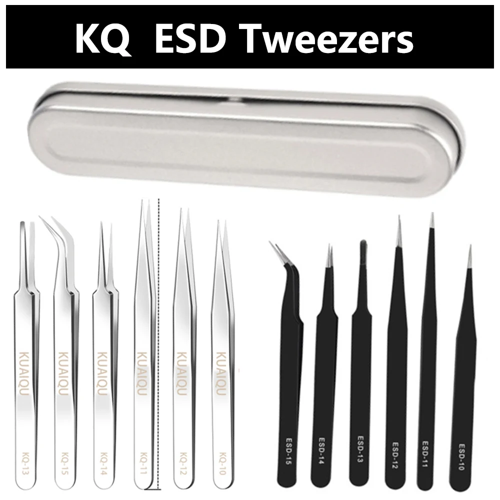 Изогнутые прямые пинцеты из нержавеющей стали, антистатическое прецизионное техническое обслуживание, ручной инструмент для производства и домашней работы