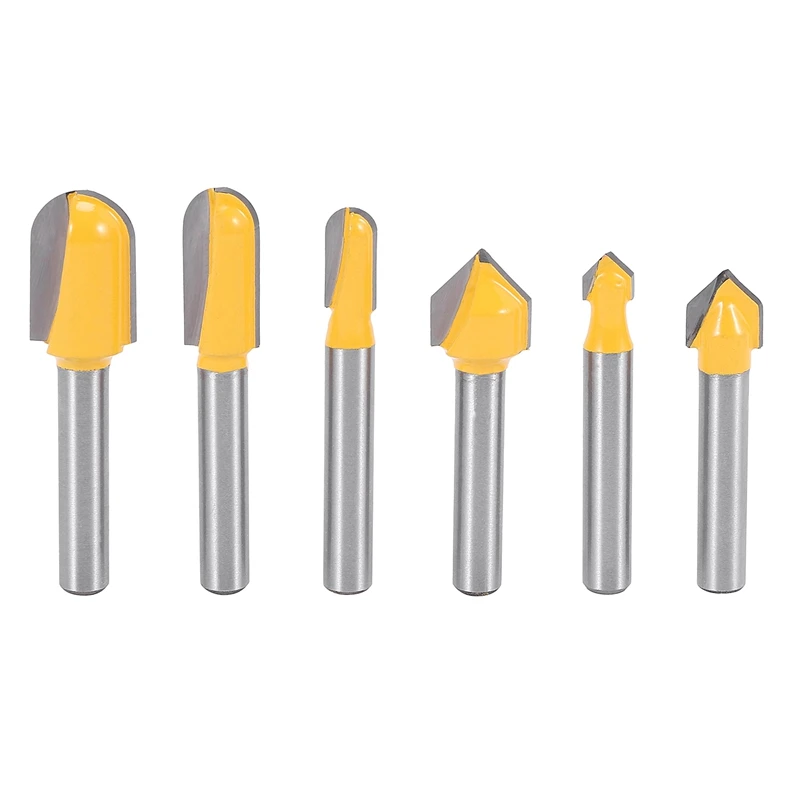 

AT35 6PC 1/4 Shank Router Bits Set Core Box Bit Round Nose Bit 90 Degree V-Groove Bit For Woodworking Tools