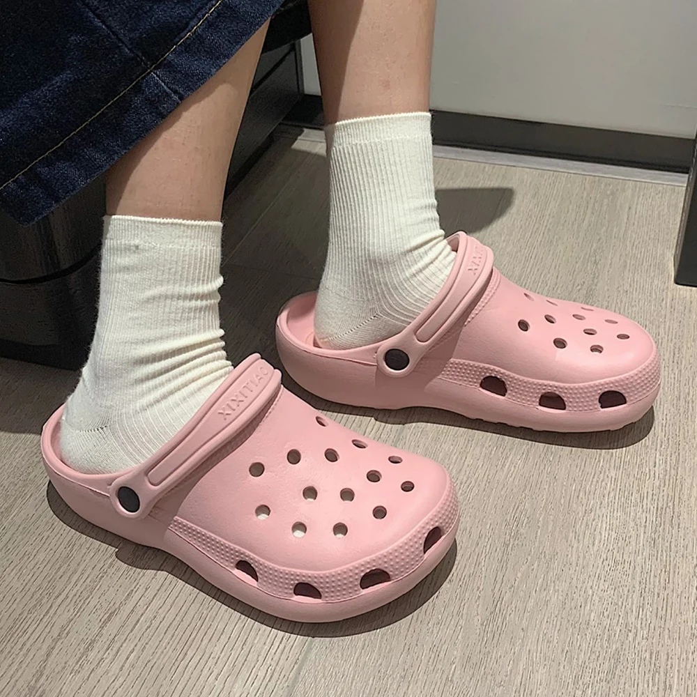 Summer Women Slippers Hole Shoes Simple Solid Color Soft EVA Clogs Casual Beach Slides Men Flip-Flops Flat Non-slip Nurse Sandal