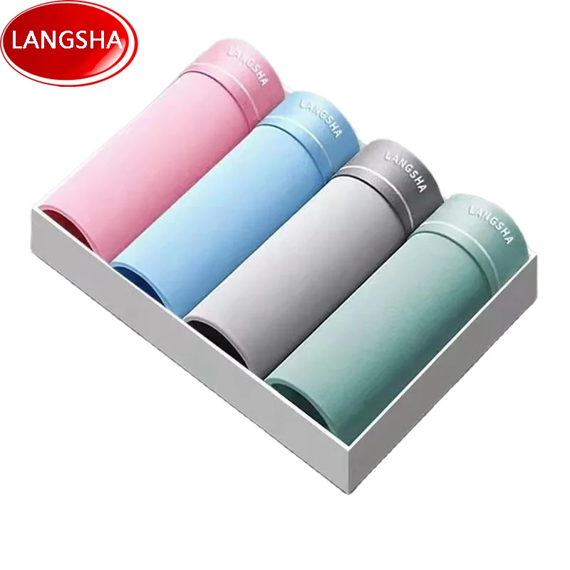

LANGSHA 4Pcs/Set Men Boxer Shorts Ice Silk Underwear Graphene Antibacterial Man Boxershorts Seamless Breathable Male Panties