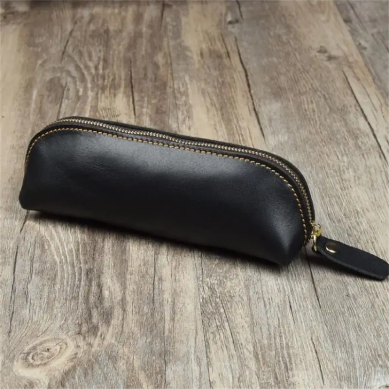 

Flexible Material Pencil Case Storage Bag Brownish Yellow Smooth Dark Brown Glasses Bag Zipper Design Zipper Bag Fashion Design