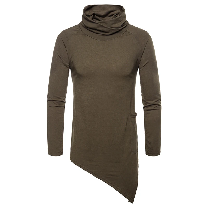 

2023 New High Street Middle Length Hip Hop Style High Collar Pullover Men's Solid Color Tee Shirt Clothing Tops For Man