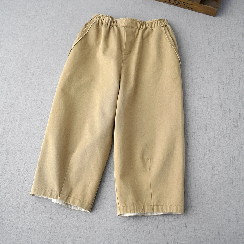 70-85cm Waist, 78cm Length / Spring Women Loose Comfy Breathable Water Washed Cotton Trousers Elastic Waist StraightPants