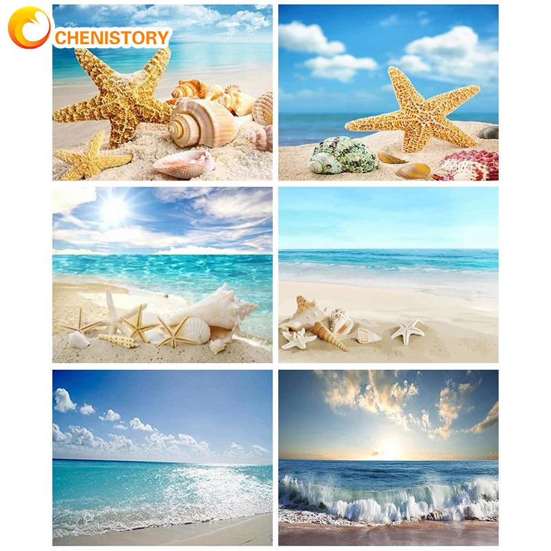 

CHENISTOYR Beach Scenery DIY 5D Diamond Painting Full Round Mosaic Landscape Diamond Embroidery Picture Rhinestone Home Decor
