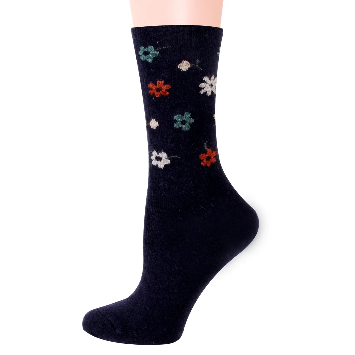 12 Pairs Winter Wool Socks for Women Thermal Thick Simple Flower Patterns Middle Tube Ethnic Style Warm Cashmere Crew Socks