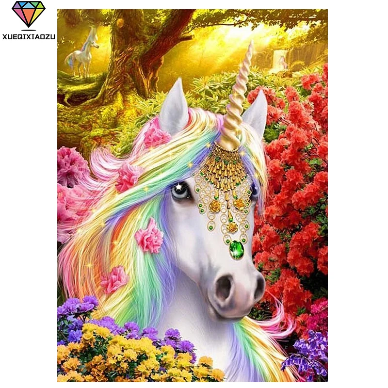 

XUEQIXIAOZU Full Round unicorn Diamond drawing Diamond embroidery 5D DIY Diamond setting Home decoration gifts 2020 New