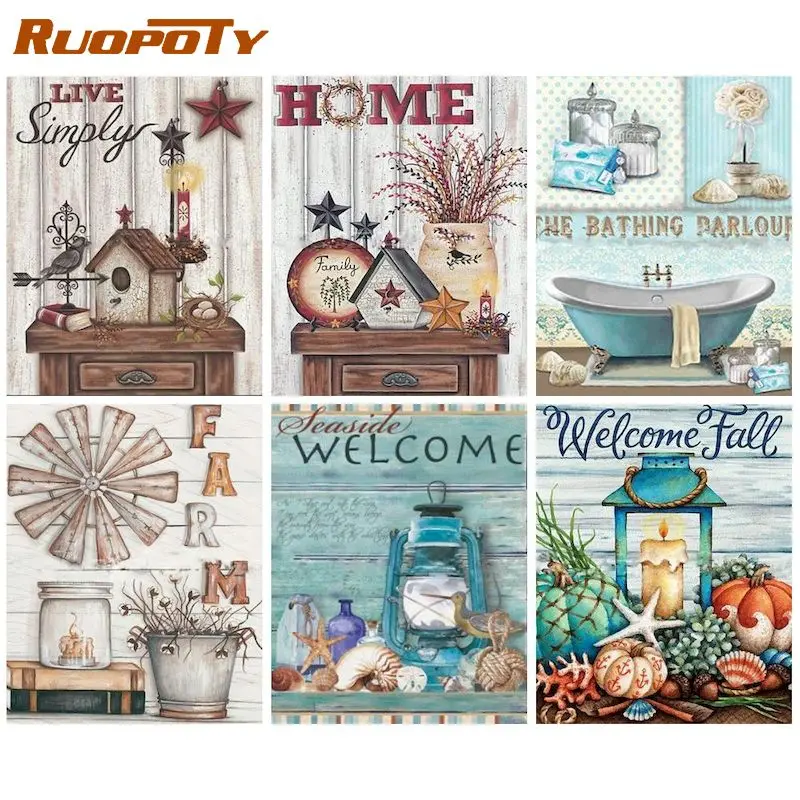 

RUOPOTY Acrylic Paint By Numbers For Handiwork Coloring By Numbers Still Life Number Painting Wall Decoration Personalized Gift