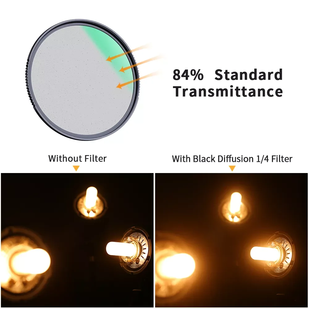 

2023 K&F Concept Black Mist Diffusion 1/4 1/8 Lens Filter Special Effects Shoot Video like movies 49mm 52mm 58mm 62mm 67mm 7