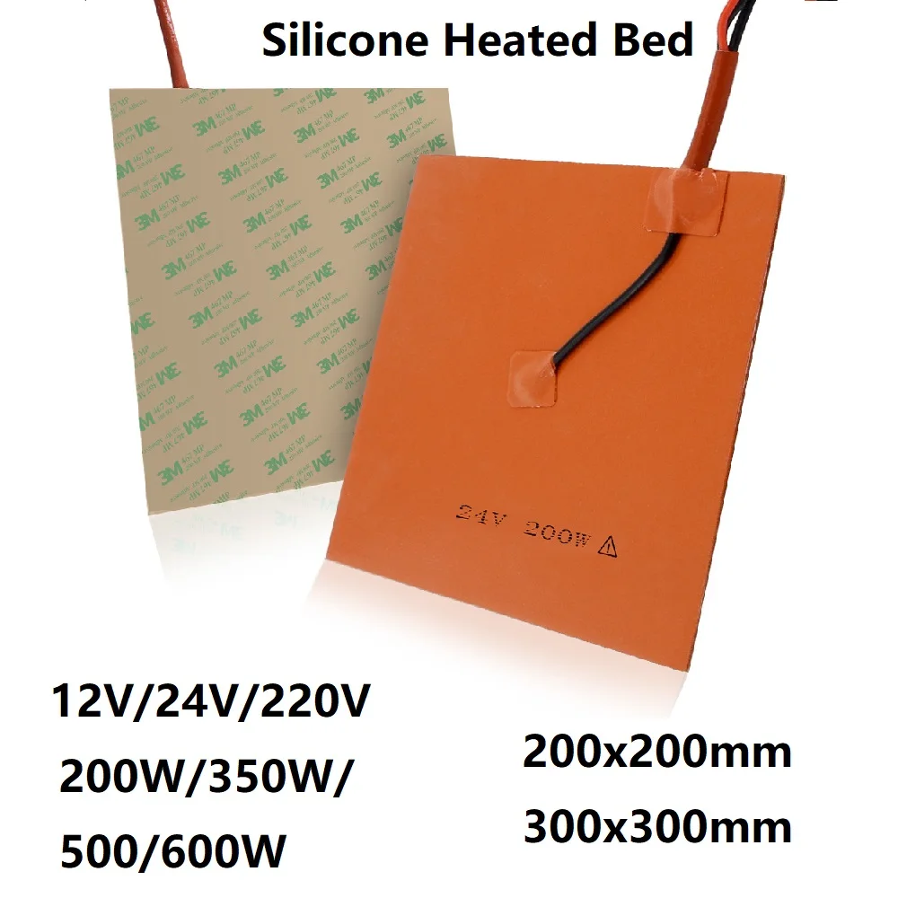 Силиконовая Подогреваемая кровать, силиконовая нагревательная Подушка 220 В/24 В/12 В, нагревательная кровать 200/300 мм 200 Вт/350 Вт/500 Вт для обогревательного коврика стандарта CR10