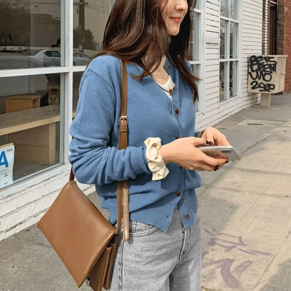 Модный вязаный кардиган в стиле Майяра на пуговицах короткий тонкий свитер