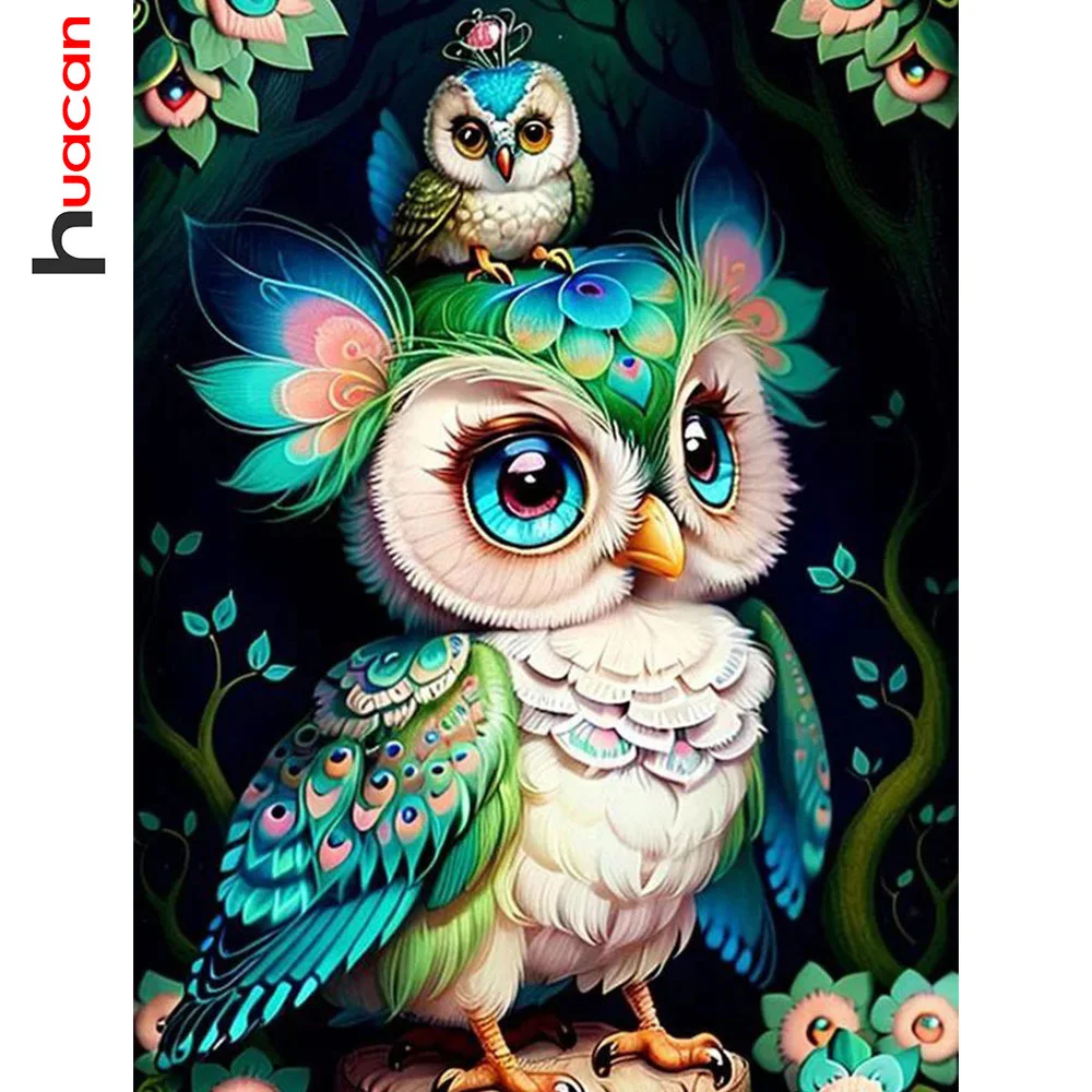 Алмазная живопись Huacan сова квадратная круглая искусственная птица настенный