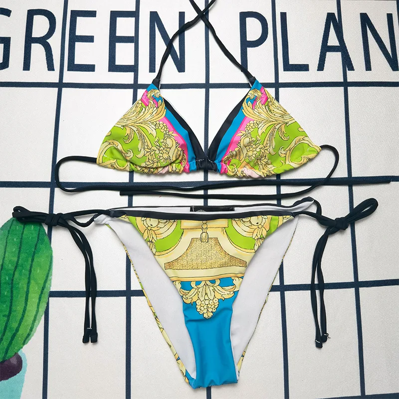 

Luxury Brand Bikini Set Colorful Printing Women's Sexy Swimwear Split Two-Piece Beach Swimsuit Push-Up Bra 2023 Summer Beachwear