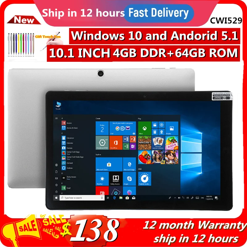 

10.1 INCH 4GBDDR+64GB CWI529 Windows 10 and Andorid 5.1 Hot Sale Dual System Tablet PC Z8350 CPU 1920 x 1200 IPS HDMI-Compatible