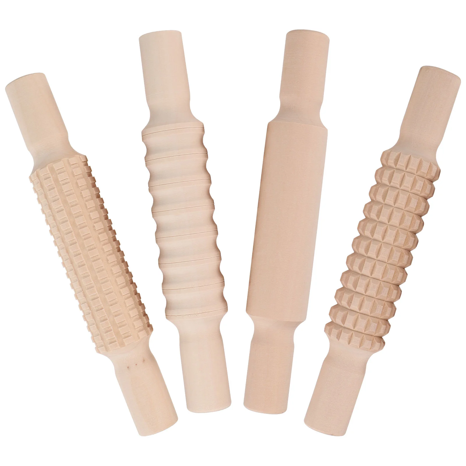 

4 Pcs Rolling Pin DIY Handle Baking Sticks Small Outdoor Playset Kitchen Tools Decor Rollers Clay Wooden Embossing