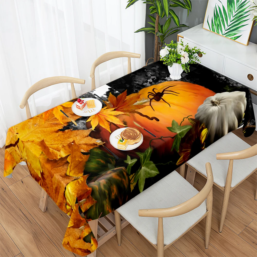 

Атмосферные украшения на Хэллоуин, скатерть с принтом тыквы, праздничное украшение для ужина, водонепроницаемая скатерть