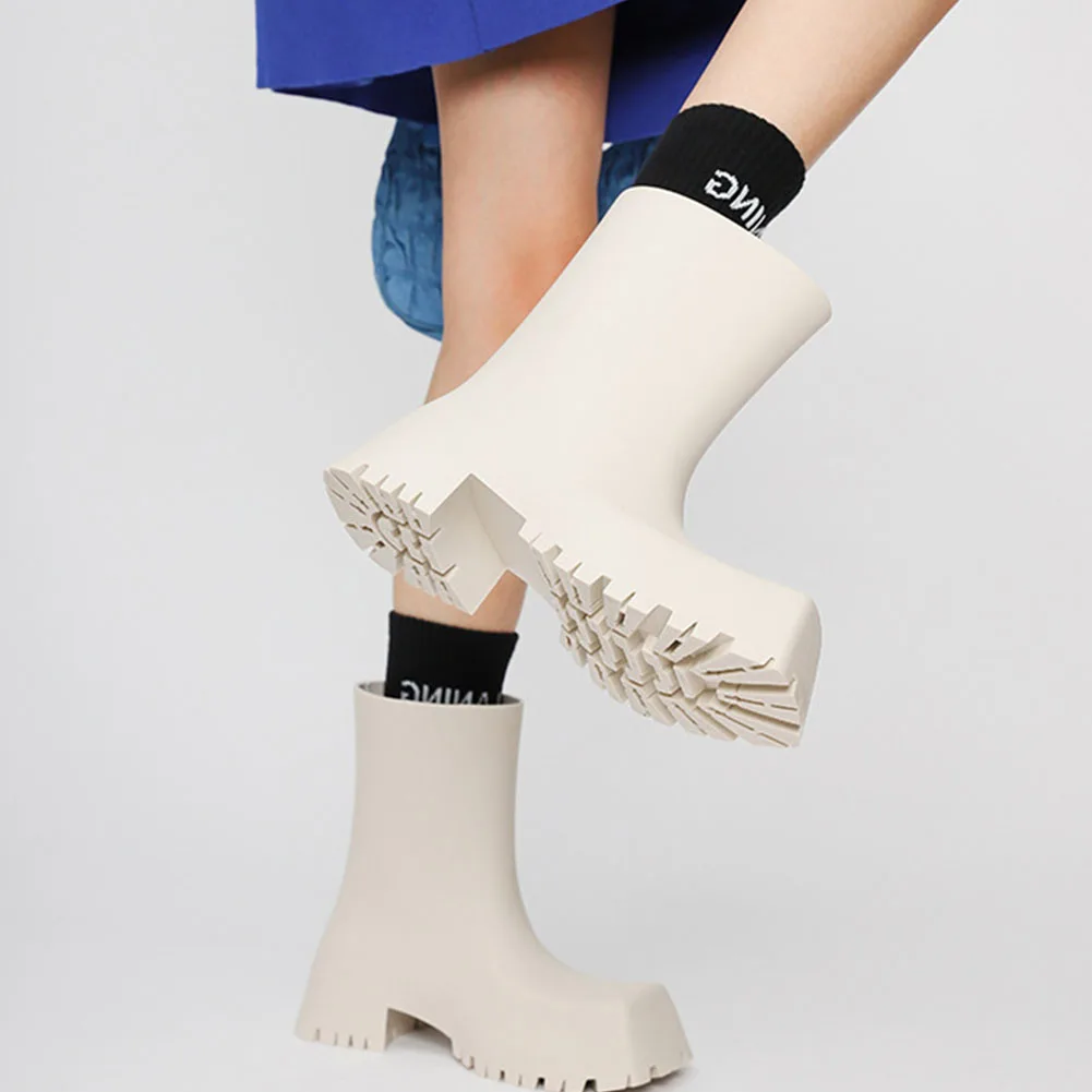 

Женские повседневные непромокаемые сапоги Gnazhee 2022, модные сапоги до середины икры без шнуровки, водонепроницаемые сапоги на платформе и тол...