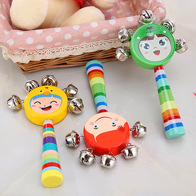 

Wooden Maraca Bell Baby Toys Children's Wooden Cartoon Smiley Rattle Infant Early Childhood Teaching Aids Rattles Baby Toys