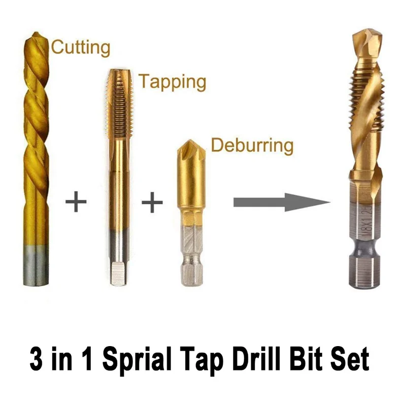 

HSS Screw Thread Metric Tap Drill Bits Screw Machine Compound Tap M3 M4 M5 M6 M8 M10 Hex Shank Titanium Plated
