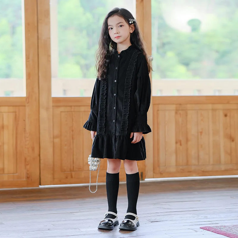 Осенне-зимнее детское вельветовое платье ZOETOP для девочек утепленное прямое