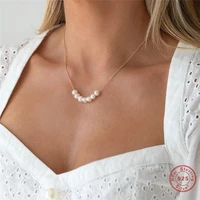 aide 925 sterling silver shiny imitation pearl beads string pendant necklaces for women stackable slim chain clavicle choker