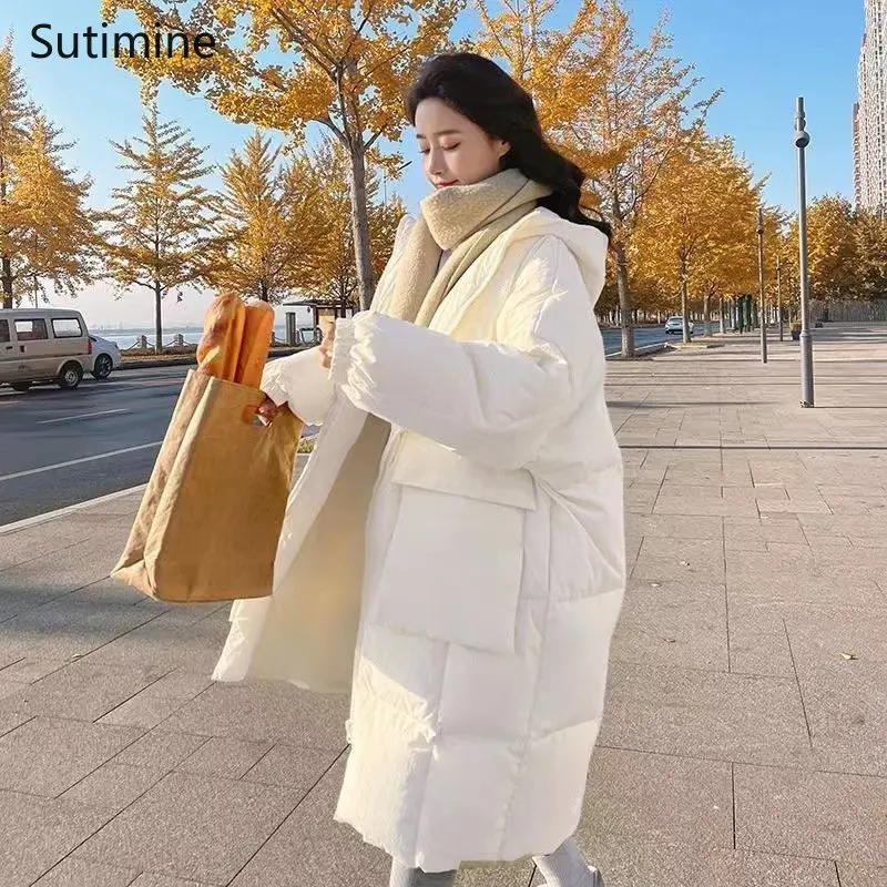 Down Cotton Jacket Women's Korean Loose Cotton Jacket Thickened Thermal Coat Winter Coat for Women Casual Hooded Coat Women